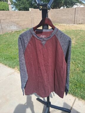Eddie Bauer Raglan Crewneck Shirt - Maroon & Heather Gray